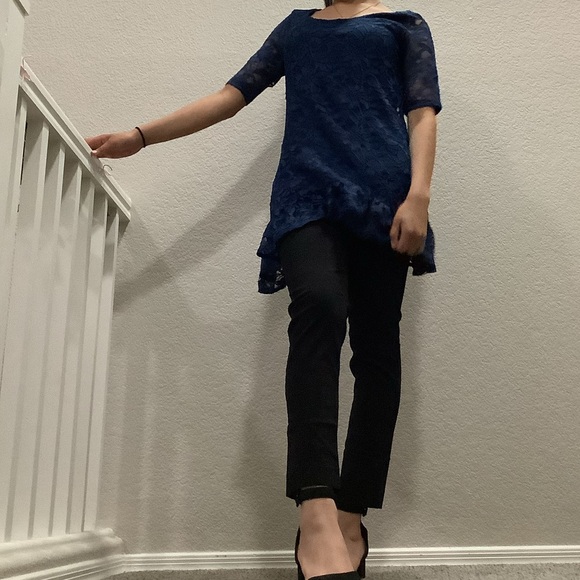 Style & Co. Blue Quarter Sleeve Lace Ruffle Hem Top Women's Medium Petite - Picture 8 of 9